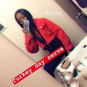 Cropped red denim jacket